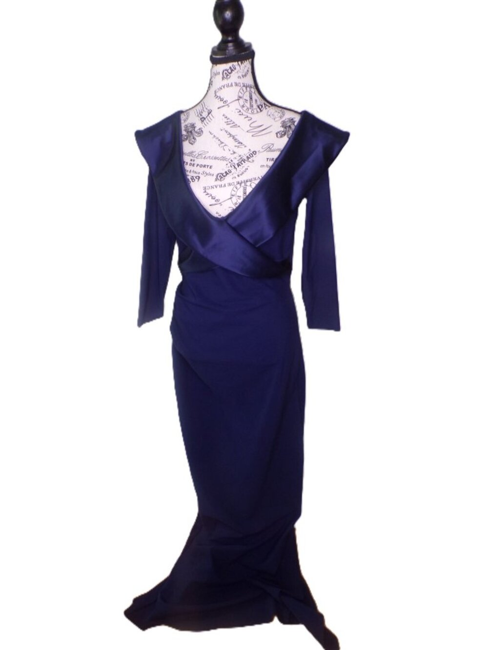 🆕CHIARA BONI Suli Ra Wrap Column Gown Dress 6 Navy Blue - Picture 6 of 12